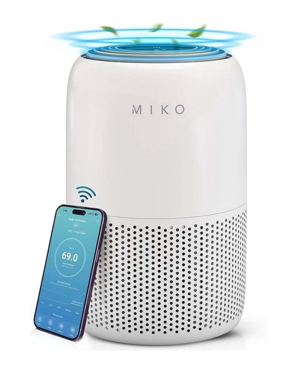 MIKO Smart Air Purifier HEPA Filter WiFi Large Room 1200 Sq Ft Smoke Pet Odor